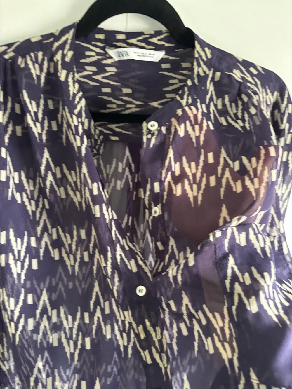 Zara Sheer Navy Patterned Tunic Large - Picture 13 of 13